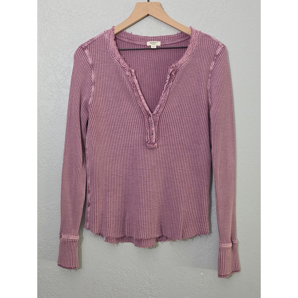 Dylan Waffle Knit Henley Medium Mauve Raw Trim Thermal Top